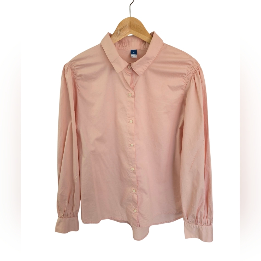 NWT Old Navy Women's Long Sleeve Shirt Smocked Pink 100% Cotton Size XL